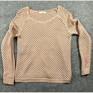 LOFT Womens Large dusty rose Cotton Crochet Open Knit Scalloped Sweater 325231